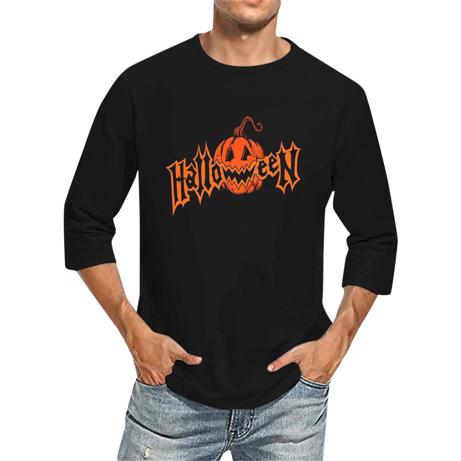 Men's 3D Printed T Shirts 3/4 Sleeve Round Neck Halloween Casual Large Size Tops - Bild 32 von 42